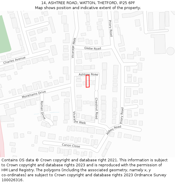 14, ASHTREE ROAD, WATTON, THETFORD, IP25 6PF: Location map and indicative extent of plot