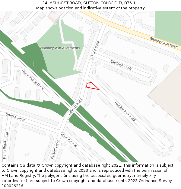 14, ASHURST ROAD, SUTTON COLDFIELD, B76 1JH: Location map and indicative extent of plot
