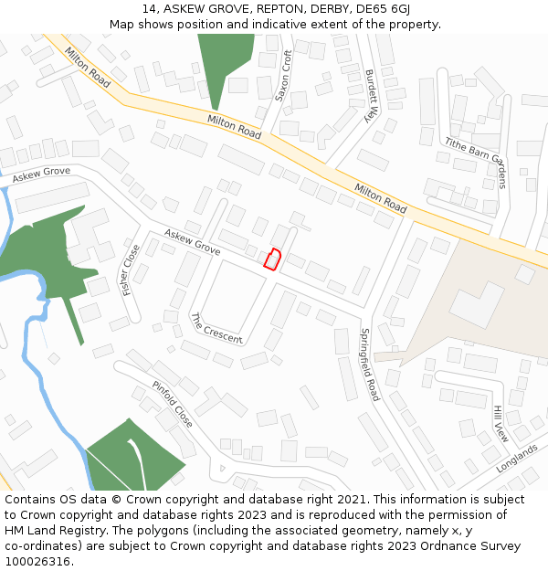 14, ASKEW GROVE, REPTON, DERBY, DE65 6GJ: Location map and indicative extent of plot