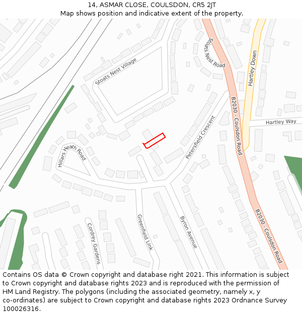 14, ASMAR CLOSE, COULSDON, CR5 2JT: Location map and indicative extent of plot