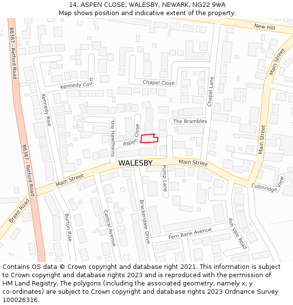 14, ASPEN CLOSE, WALESBY, NEWARK, NG22 9WA: Location map and indicative extent of plot