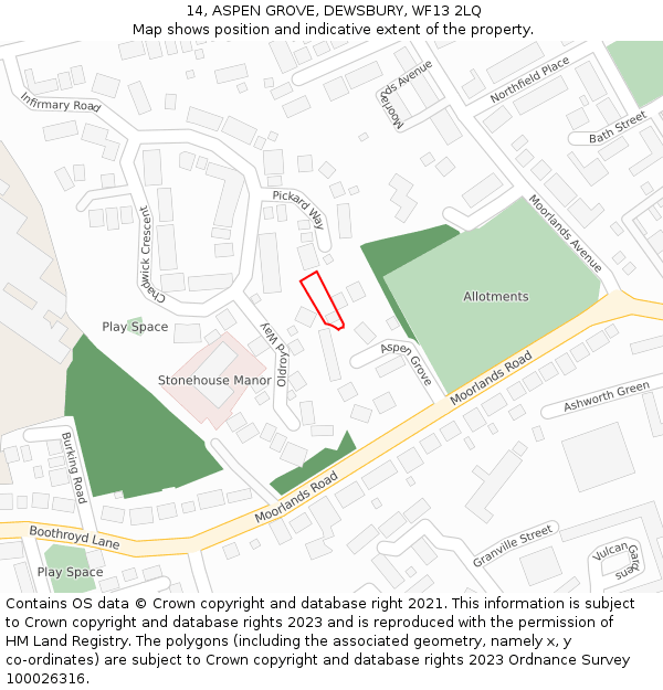 14, ASPEN GROVE, DEWSBURY, WF13 2LQ: Location map and indicative extent of plot