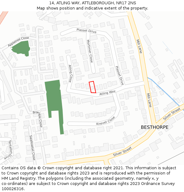 14, ATLING WAY, ATTLEBOROUGH, NR17 2NS: Location map and indicative extent of plot