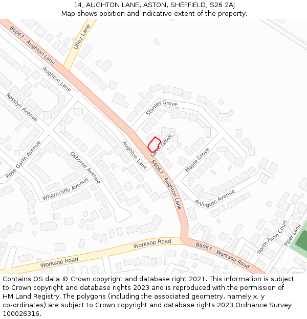 14, AUGHTON LANE, ASTON, SHEFFIELD, S26 2AJ: Location map and indicative extent of plot