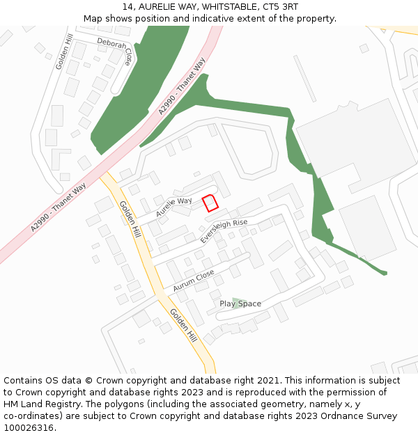 14, AURELIE WAY, WHITSTABLE, CT5 3RT: Location map and indicative extent of plot