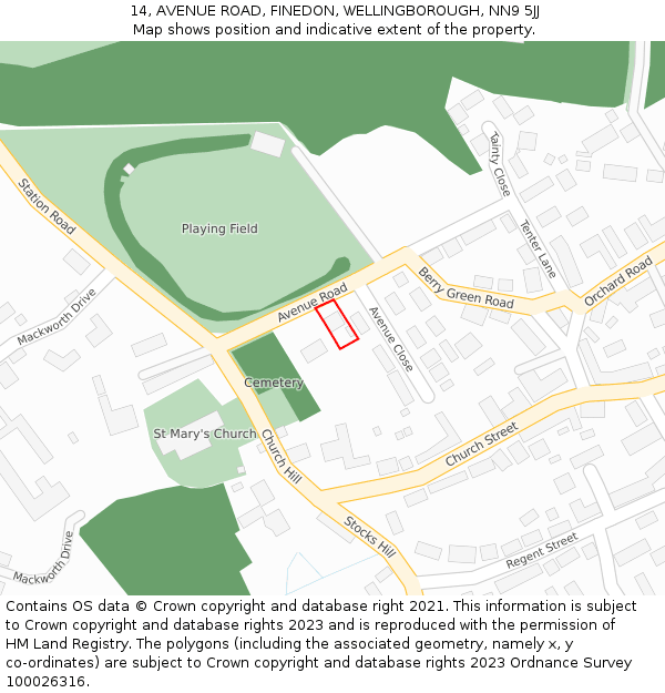 14, AVENUE ROAD, FINEDON, WELLINGBOROUGH, NN9 5JJ: Location map and indicative extent of plot