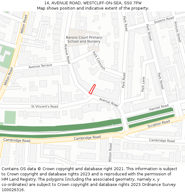 14, AVENUE ROAD, WESTCLIFF-ON-SEA, SS0 7PW: Location map and indicative extent of plot