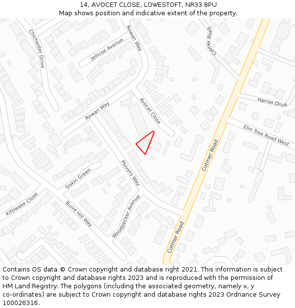 14, AVOCET CLOSE, LOWESTOFT, NR33 8PU: Location map and indicative extent of plot