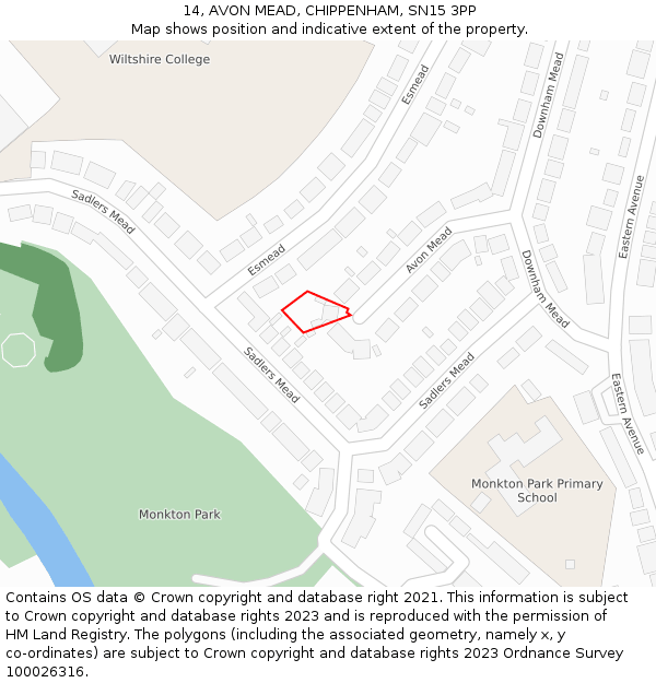 14, AVON MEAD, CHIPPENHAM, SN15 3PP: Location map and indicative extent of plot
