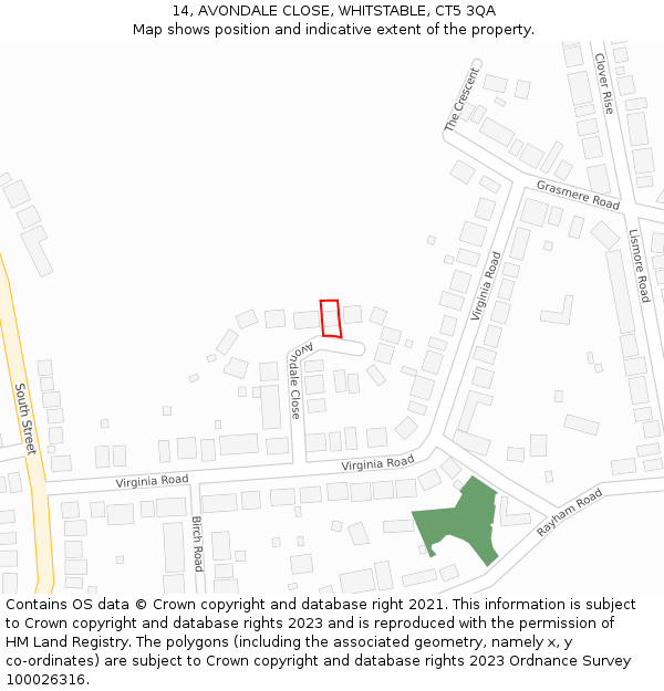 14, AVONDALE CLOSE, WHITSTABLE, CT5 3QA: Location map and indicative extent of plot