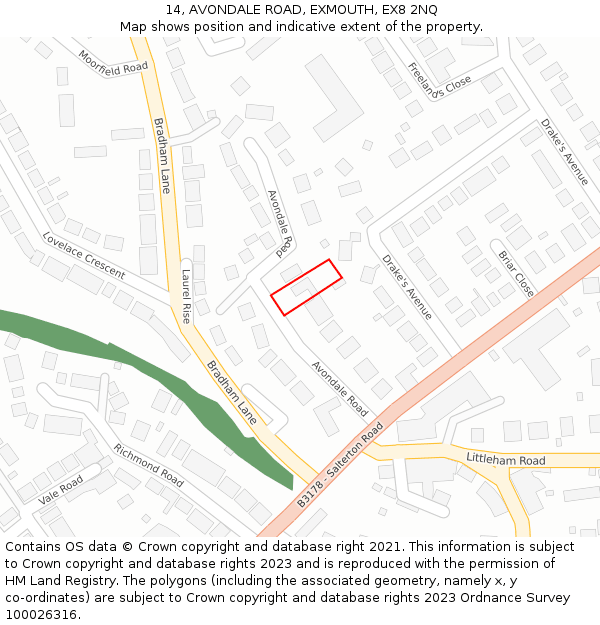 14, AVONDALE ROAD, EXMOUTH, EX8 2NQ: Location map and indicative extent of plot