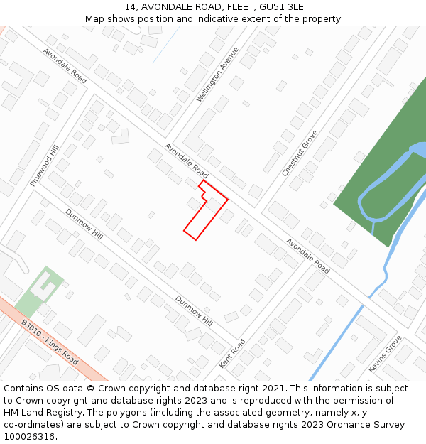 14, AVONDALE ROAD, FLEET, GU51 3LE: Location map and indicative extent of plot