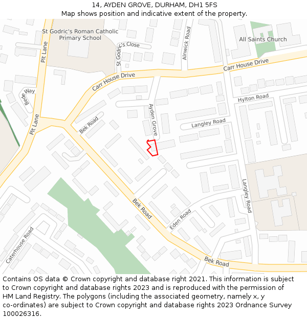 14, AYDEN GROVE, DURHAM, DH1 5FS: Location map and indicative extent of plot