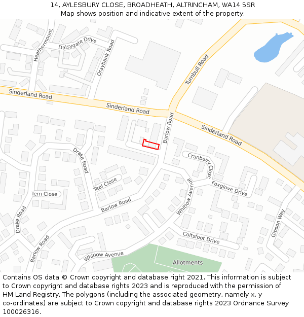 14, AYLESBURY CLOSE, BROADHEATH, ALTRINCHAM, WA14 5SR: Location map and indicative extent of plot