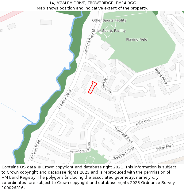 14, AZALEA DRIVE, TROWBRIDGE, BA14 9GG: Location map and indicative extent of plot