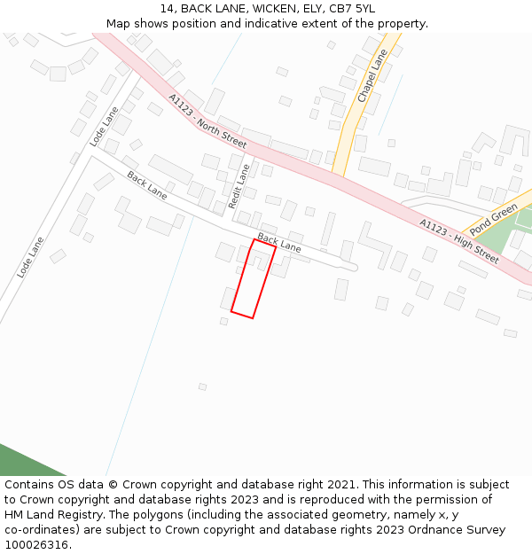 14, BACK LANE, WICKEN, ELY, CB7 5YL: Location map and indicative extent of plot
