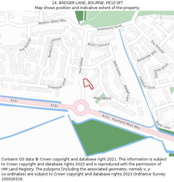 14, BADGER LANE, BOURNE, PE10 0FT: Location map and indicative extent of plot