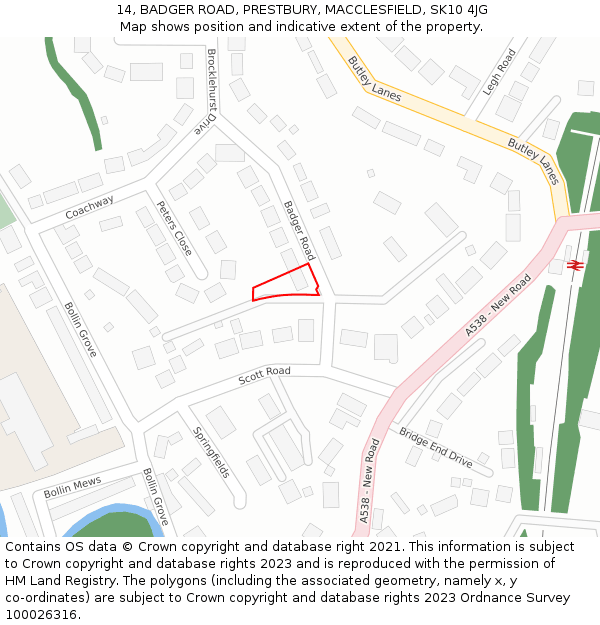14, BADGER ROAD, PRESTBURY, MACCLESFIELD, SK10 4JG: Location map and indicative extent of plot