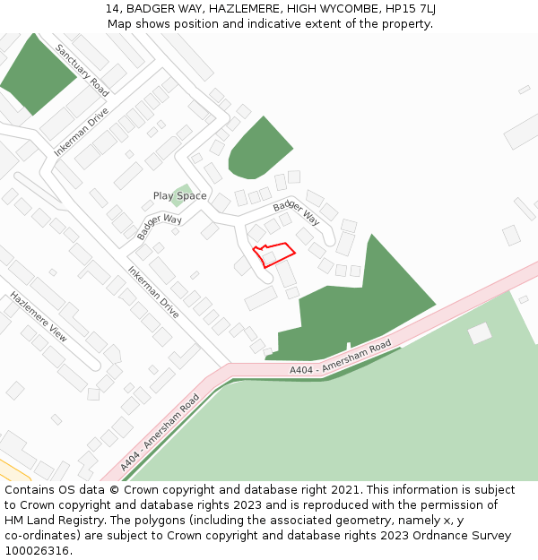 14, BADGER WAY, HAZLEMERE, HIGH WYCOMBE, HP15 7LJ: Location map and indicative extent of plot