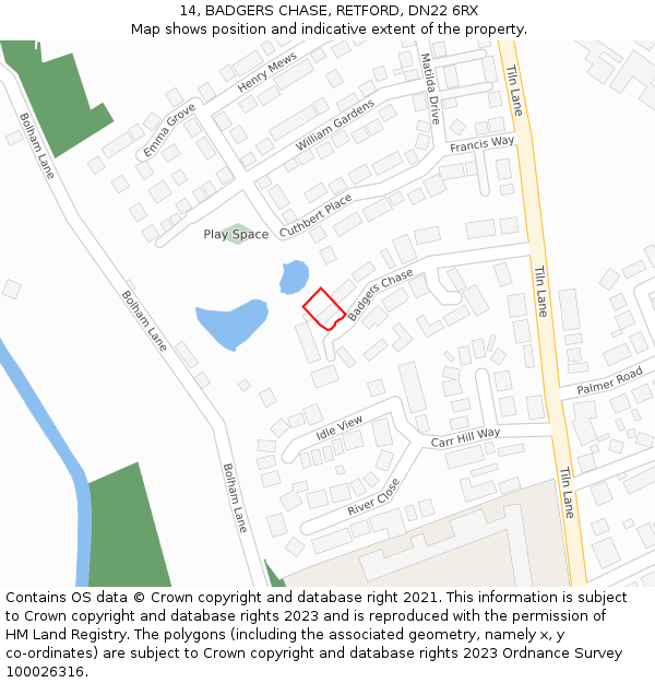 14, BADGERS CHASE, RETFORD, DN22 6RX: Location map and indicative extent of plot