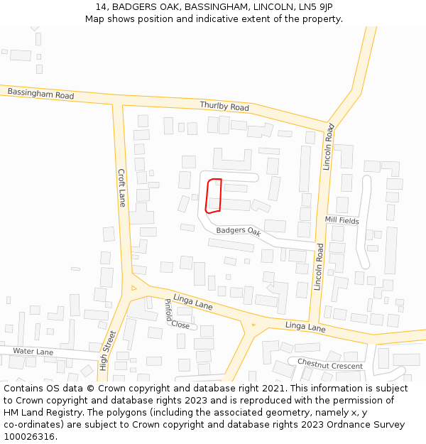 14, BADGERS OAK, BASSINGHAM, LINCOLN, LN5 9JP: Location map and indicative extent of plot