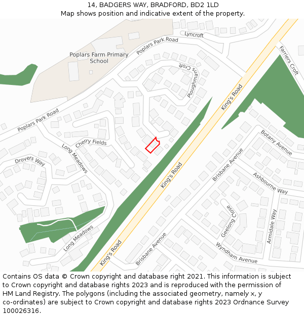 14, BADGERS WAY, BRADFORD, BD2 1LD: Location map and indicative extent of plot