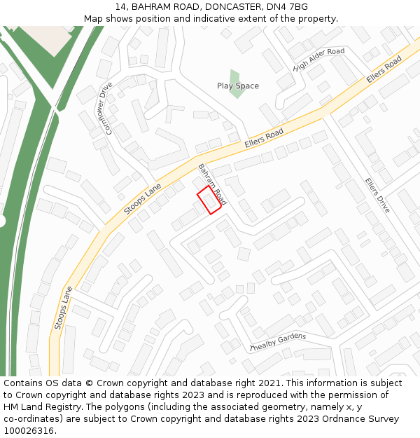 14, BAHRAM ROAD, DONCASTER, DN4 7BG: Location map and indicative extent of plot