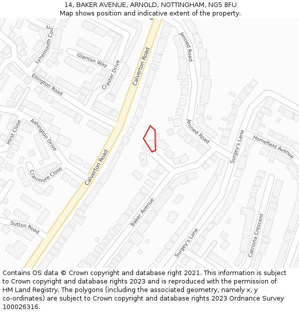 14, BAKER AVENUE, ARNOLD, NOTTINGHAM, NG5 8FU: Location map and indicative extent of plot