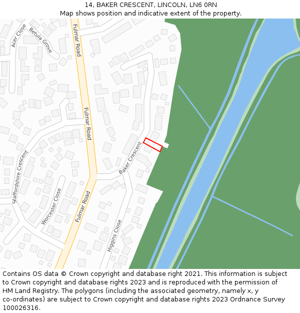 14, BAKER CRESCENT, LINCOLN, LN6 0RN: Location map and indicative extent of plot