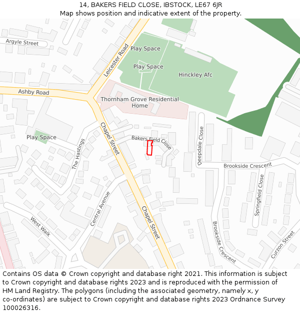 14, BAKERS FIELD CLOSE, IBSTOCK, LE67 6JR: Location map and indicative extent of plot