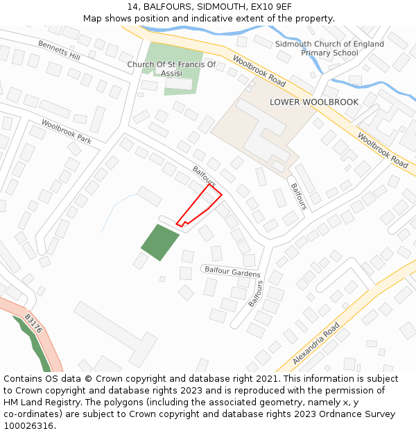 14, BALFOURS, SIDMOUTH, EX10 9EF: Location map and indicative extent of plot