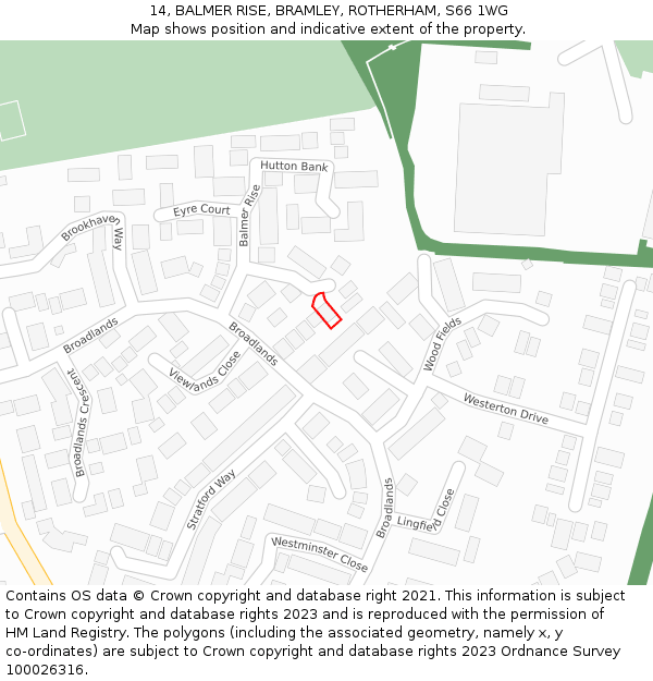 14, BALMER RISE, BRAMLEY, ROTHERHAM, S66 1WG: Location map and indicative extent of plot