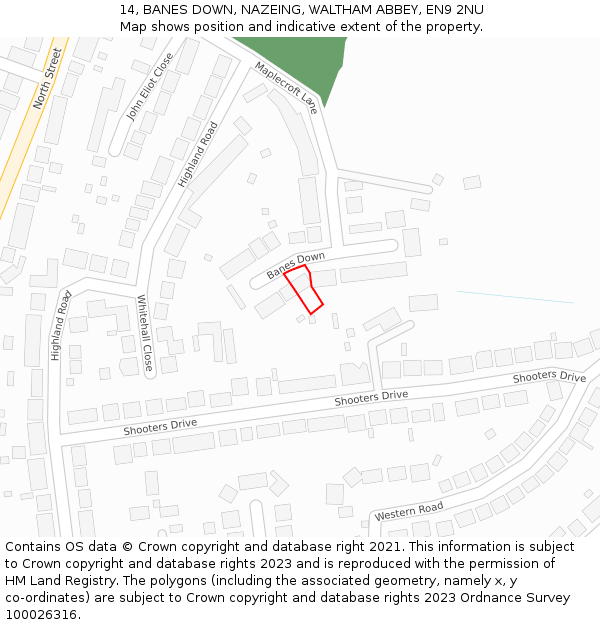 14, BANES DOWN, NAZEING, WALTHAM ABBEY, EN9 2NU: Location map and indicative extent of plot