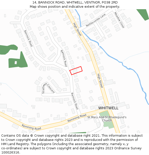 14, BANNOCK ROAD, WHITWELL, VENTNOR, PO38 2RD: Location map and indicative extent of plot