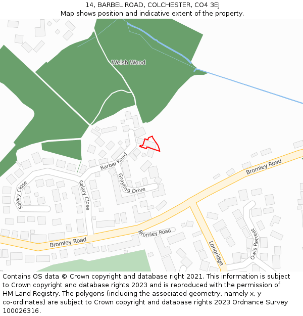 14, BARBEL ROAD, COLCHESTER, CO4 3EJ: Location map and indicative extent of plot