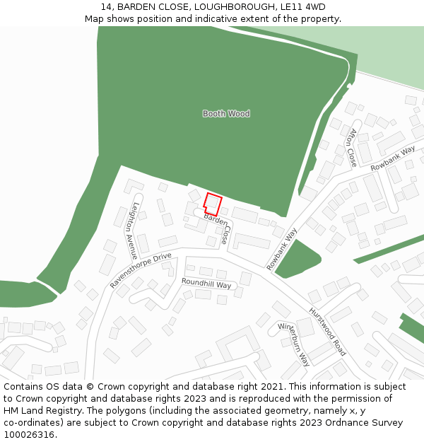 14, BARDEN CLOSE, LOUGHBOROUGH, LE11 4WD: Location map and indicative extent of plot