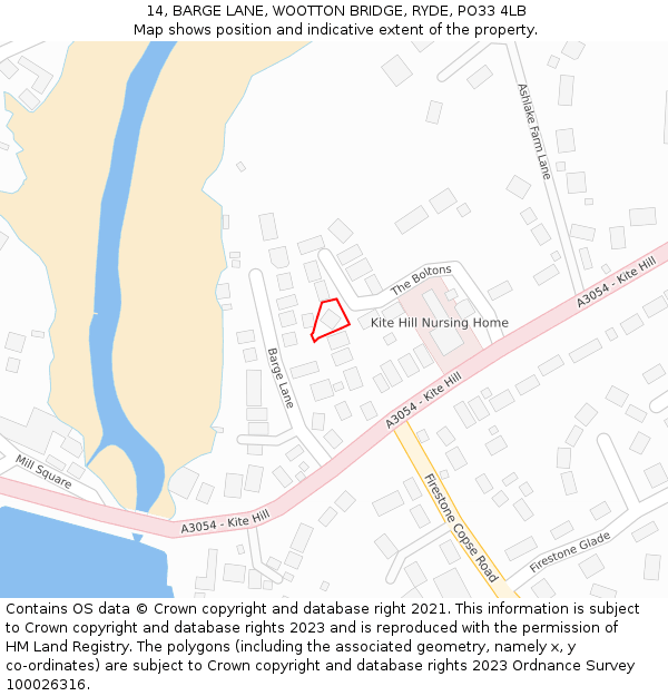 14, BARGE LANE, WOOTTON BRIDGE, RYDE, PO33 4LB: Location map and indicative extent of plot