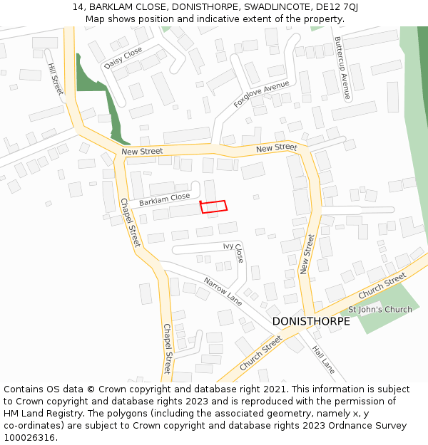 14, BARKLAM CLOSE, DONISTHORPE, SWADLINCOTE, DE12 7QJ: Location map and indicative extent of plot