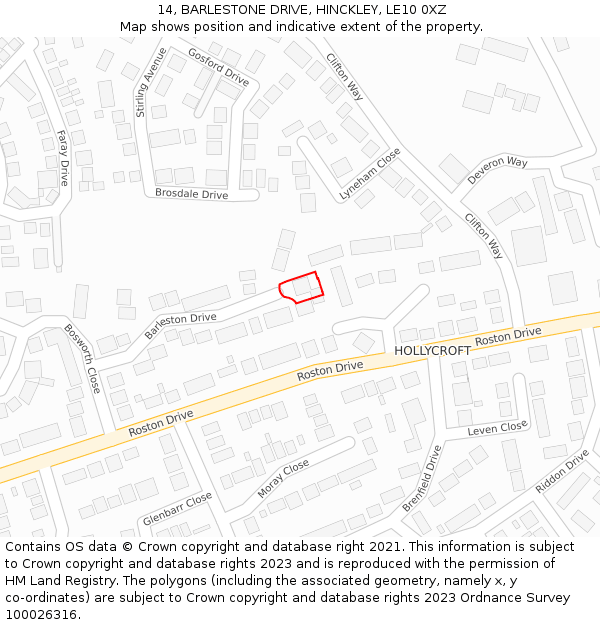 14, BARLESTONE DRIVE, HINCKLEY, LE10 0XZ: Location map and indicative extent of plot