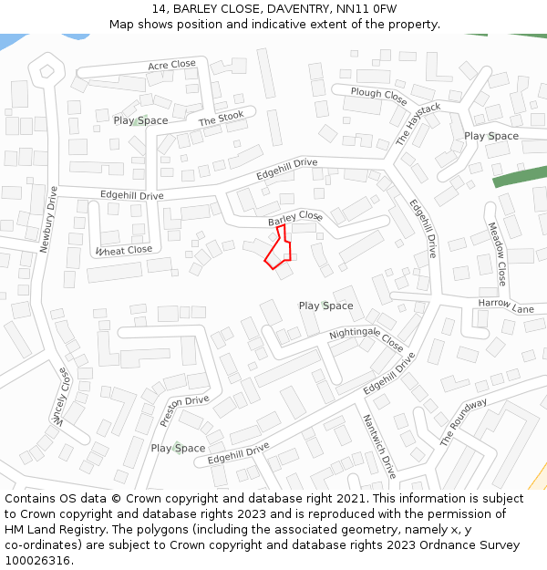 14, BARLEY CLOSE, DAVENTRY, NN11 0FW: Location map and indicative extent of plot