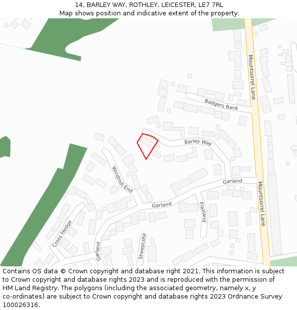 14, BARLEY WAY, ROTHLEY, LEICESTER, LE7 7RL: Location map and indicative extent of plot