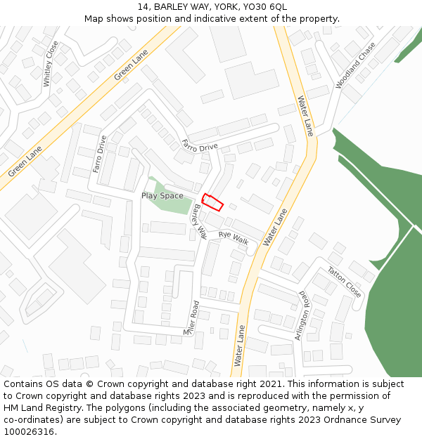 14, BARLEY WAY, YORK, YO30 6QL: Location map and indicative extent of plot