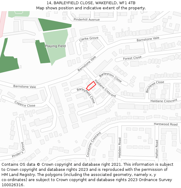 14, BARLEYFIELD CLOSE, WAKEFIELD, WF1 4TB: Location map and indicative extent of plot