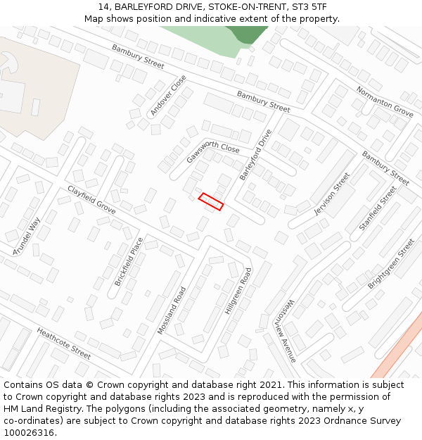 14, BARLEYFORD DRIVE, STOKE-ON-TRENT, ST3 5TF: Location map and indicative extent of plot