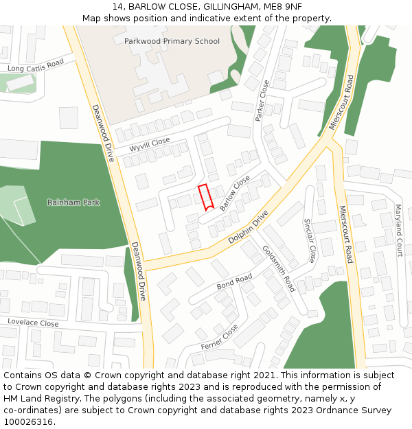 14, BARLOW CLOSE, GILLINGHAM, ME8 9NF: Location map and indicative extent of plot