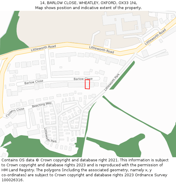 14, BARLOW CLOSE, WHEATLEY, OXFORD, OX33 1NL: Location map and indicative extent of plot