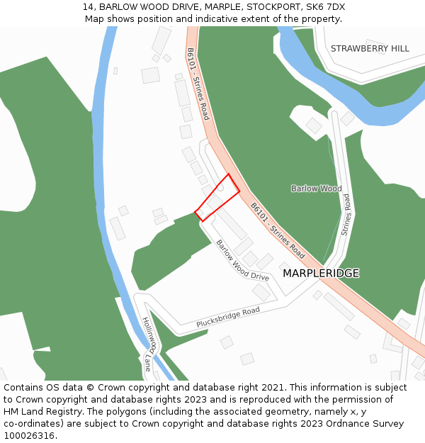 14, BARLOW WOOD DRIVE, MARPLE, STOCKPORT, SK6 7DX: Location map and indicative extent of plot