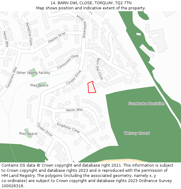 14, BARN OWL CLOSE, TORQUAY, TQ2 7TN: Location map and indicative extent of plot