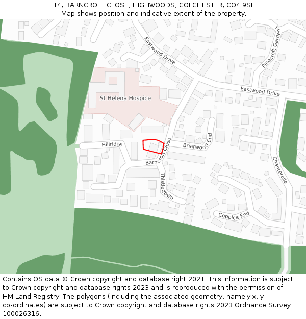 14, BARNCROFT CLOSE, HIGHWOODS, COLCHESTER, CO4 9SF: Location map and indicative extent of plot