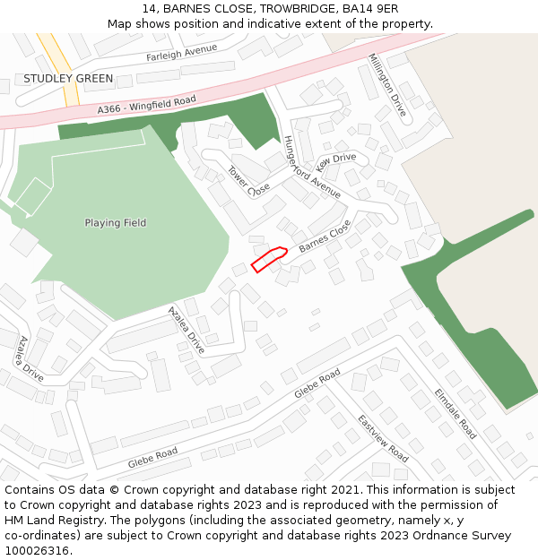 14, BARNES CLOSE, TROWBRIDGE, BA14 9ER: Location map and indicative extent of plot